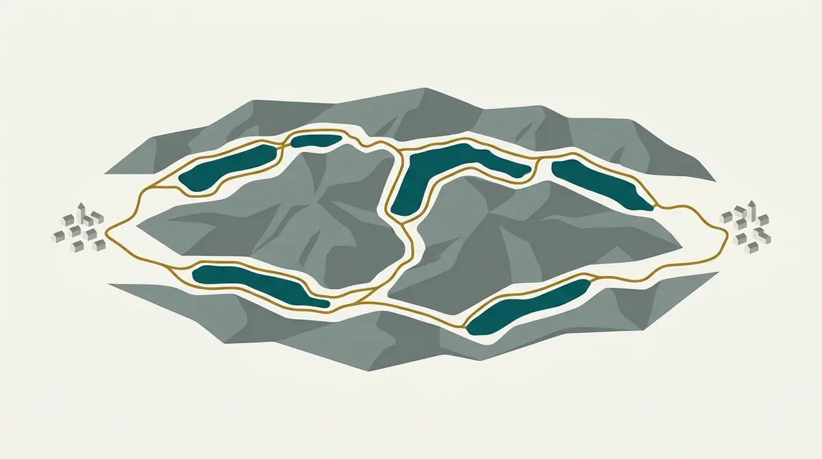 Ilustración: circuito de la Ruta de los Siete Lagos con los lagos del recorrido Ilustración: circuito de la Ruta de los Siete Lagos con los lagos del recorrido